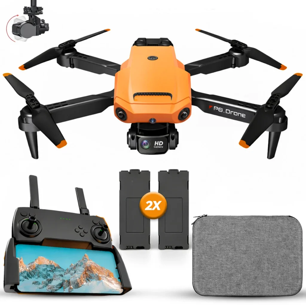 SefSay P8 drone in oranje met afstandsbediening, twee accu's en opbergtas