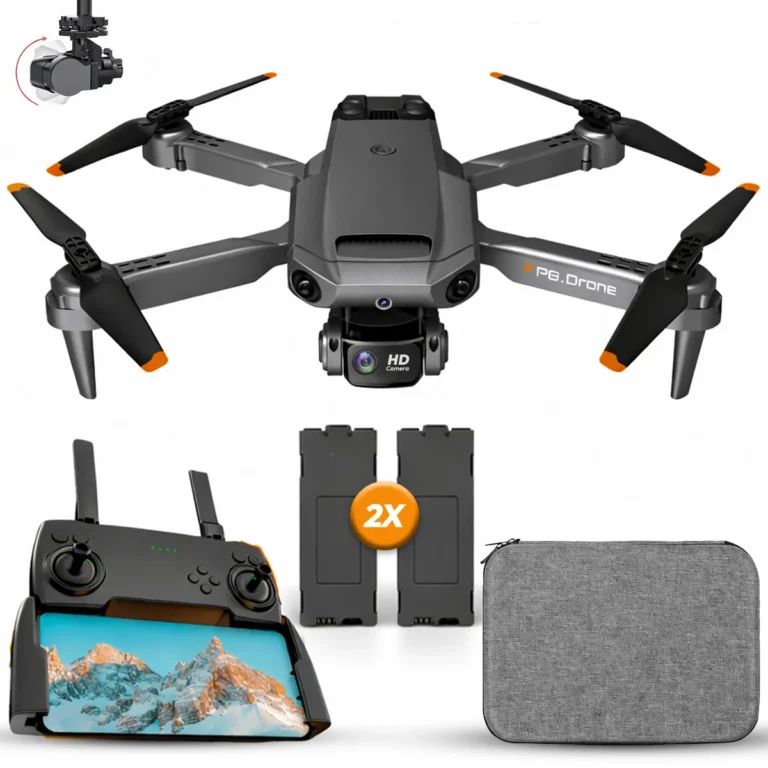 SefSay P8 drone in zwart met afstandsbediening, twee accu's en opbergtas